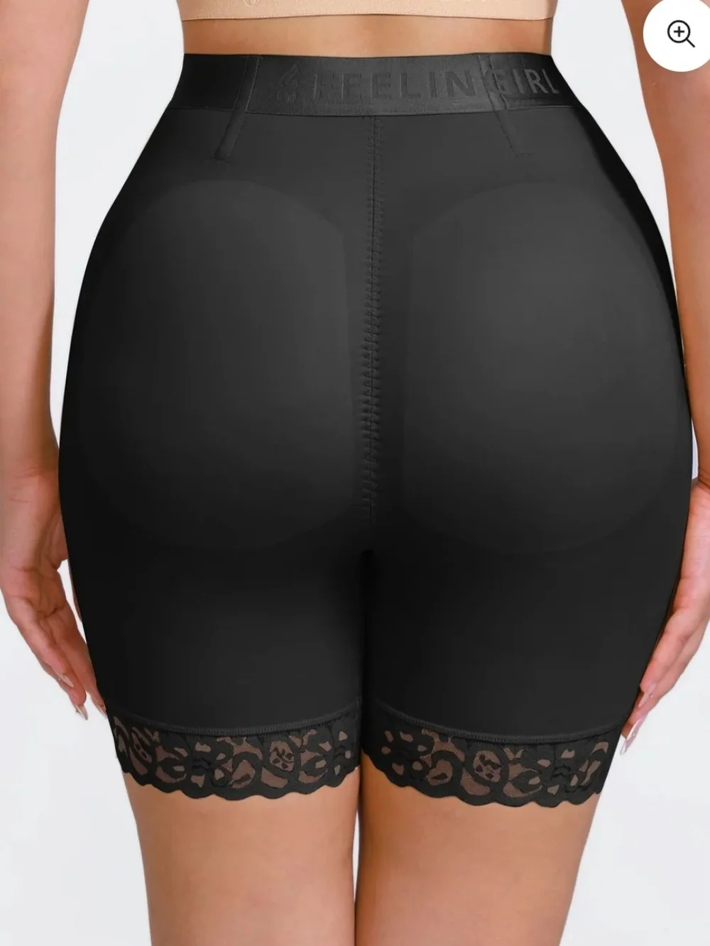 High-Waist Black Lace-Trim Shaping Shorts by FIELING Size M